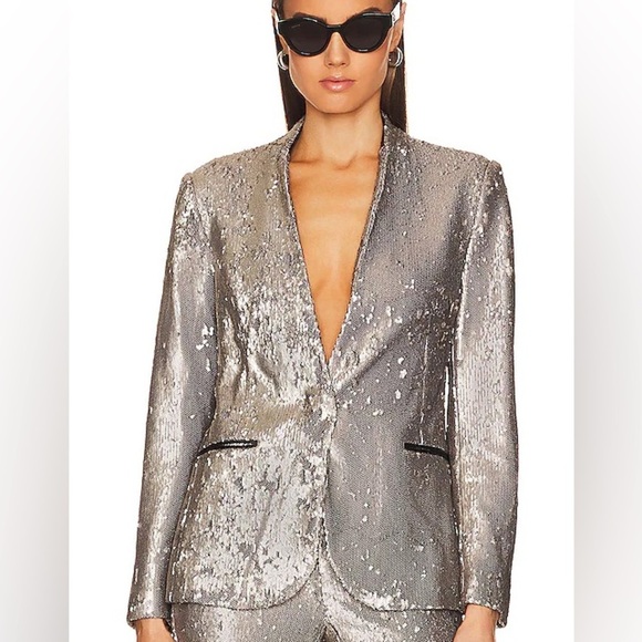 All Saints Jackets & Blazers - All Saints Leigh Metallic Silver Sequin Blazer Size 6/Small MSRP $498